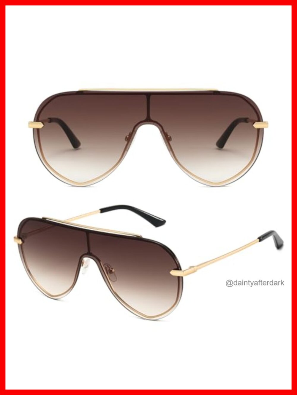 Oversized Shield Sunglasses Rimless Gradient Lens UV400 Women's Y2K